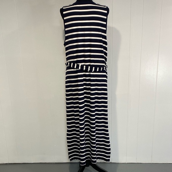 Banana Republic Dress Striped Sleeveless V-Neck Maxi Navy and White Size XL Tall - Picture 8 of 9